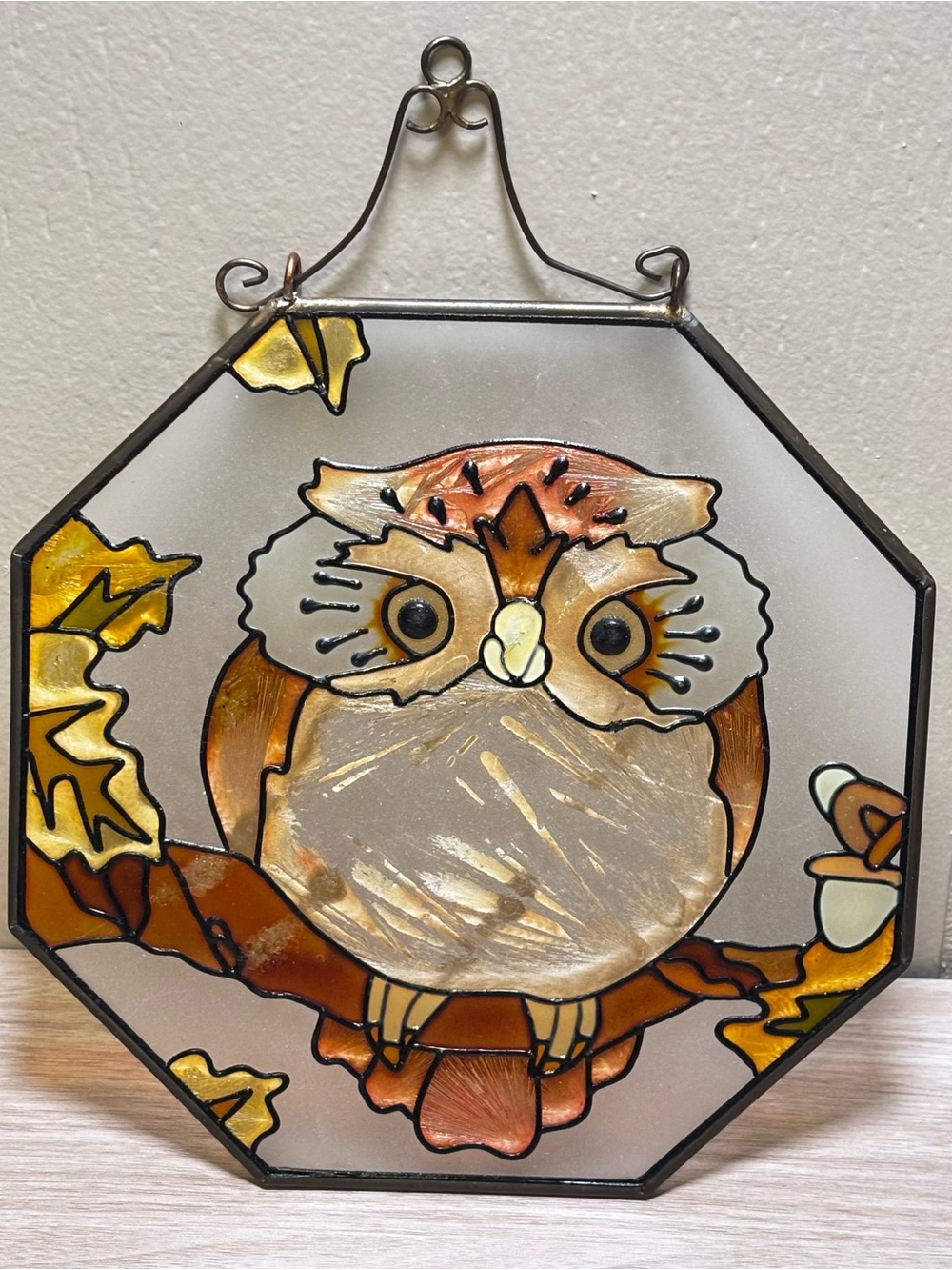 Stained Glass Owl Suncatcher - Autumn Tones